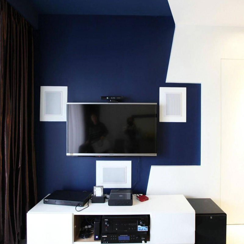 宿迁卧龙湾100平米三室一厅简约蓝白色电视背景墙效果图